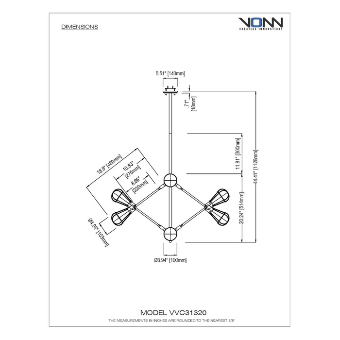 VONN VVC31320 Rana 10-lt 36" LED Chandelier