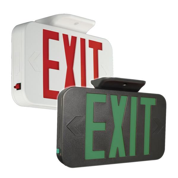 Compass CERRCB Black Thermoplastic LED Emergency Exit Sign with Remote Capacity, NiMh Battery - Universal Face, Red Letters