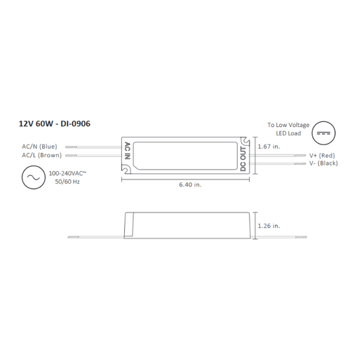 Diode LED 12V 60W Constant Voltage LED Driver, 100-240V Input