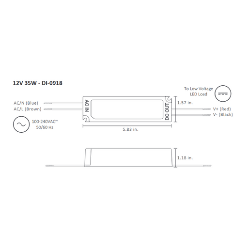 Diode LED 12V 35W Constant Voltage LED Driver, 100-240V Input