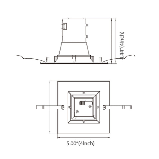 Elite RJL487 4" LED Square Recessed Remodel Baffle Downlight, 5CCT Selectable