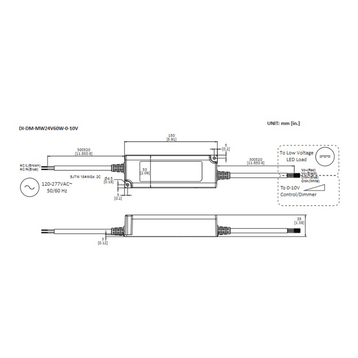 Diode LED 24V 60W Commercial Grade 0-10V Dimmable Driver