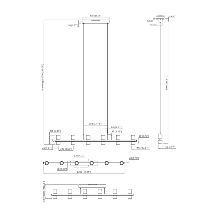 VONN VMC34247 Artisan Ellegi 6-lt 47" LED Linear Chandelier