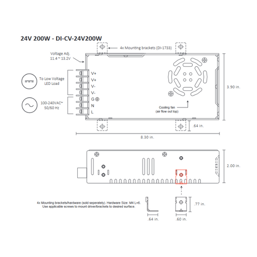 Diode LED 24V 200W Constant Voltage LED Driver, 100-240V Input