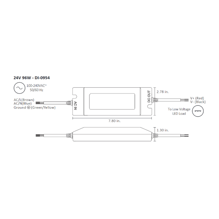 Diode LED 24V 96W Constant Voltage LED Driver, 100-277V Input