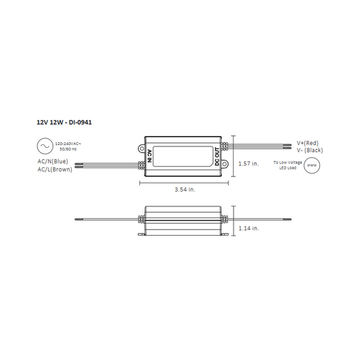 Diode LED 12V 12W Constant Voltage LED Driver, 100-240V Input