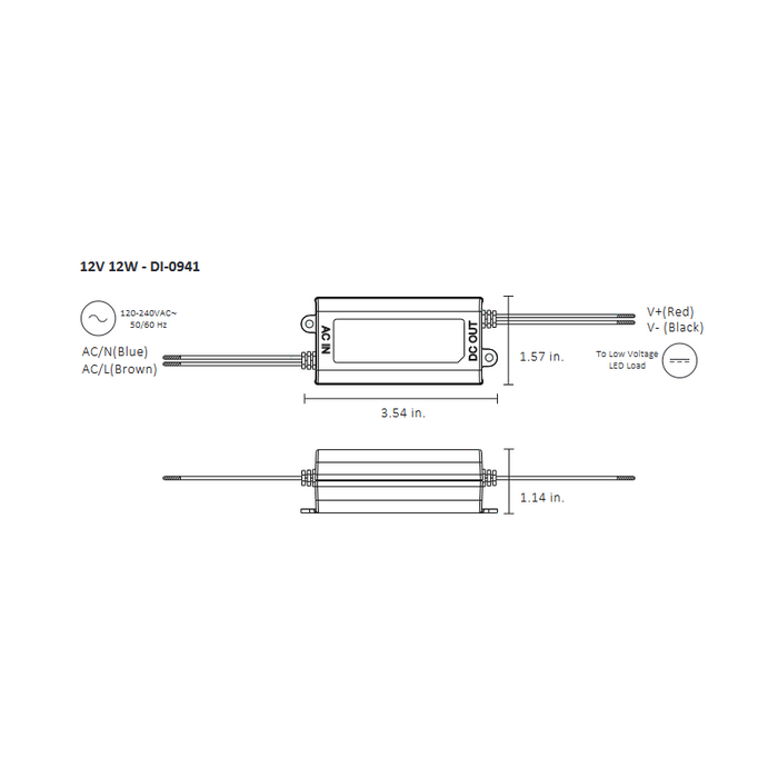 Diode LED 12V 12W Constant Voltage LED Driver, 100-240V Input