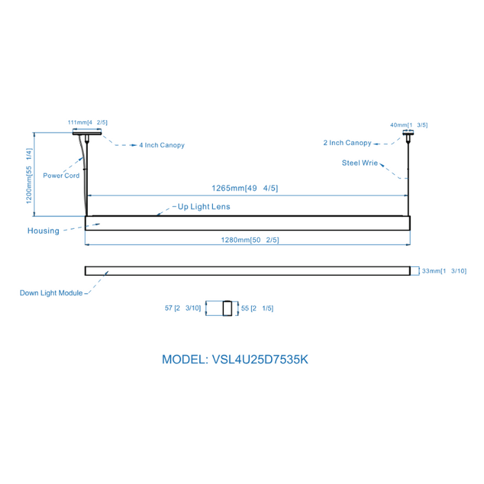 VONN VSL4U25D7535K 4-ft Slim LED Semi-Direct Suspended Mount Linear Light