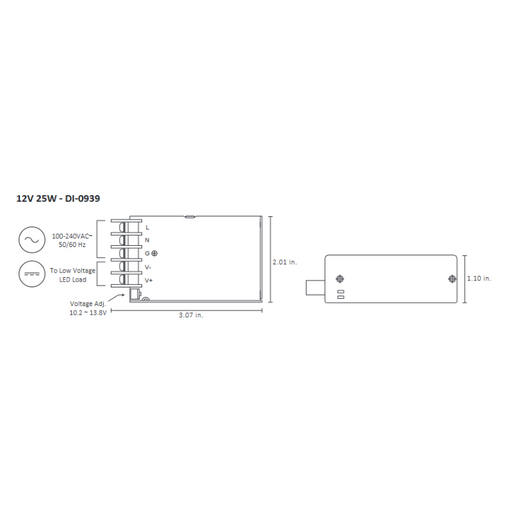 Diode LED 12V 25W Constant Voltage LED Driver, 100-240V Input