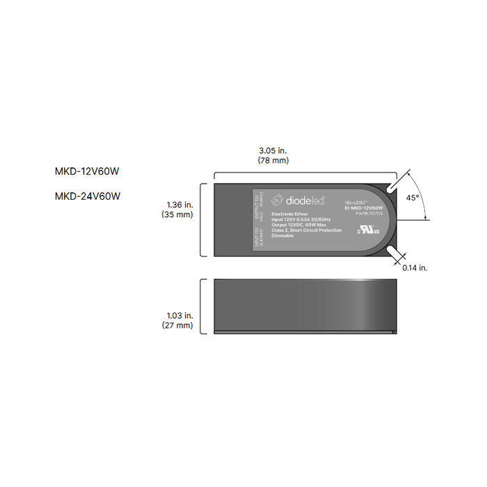 Diode LED MikroDIM 24V 60W Electronic Dimmable Driver with Junction Box