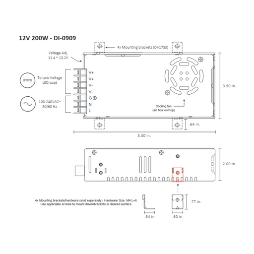 Diode LED 12V 200W Constant Voltage LED Driver, 100-240V Input