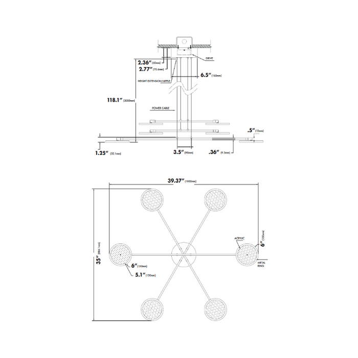 VONN VAC3196 Artisan Torino 6-lt 39" Integrated LED Chandelier