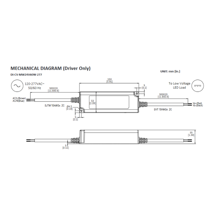 Diode LED 24V 60W Constant Voltage LED Driver, 120/240/277V Input