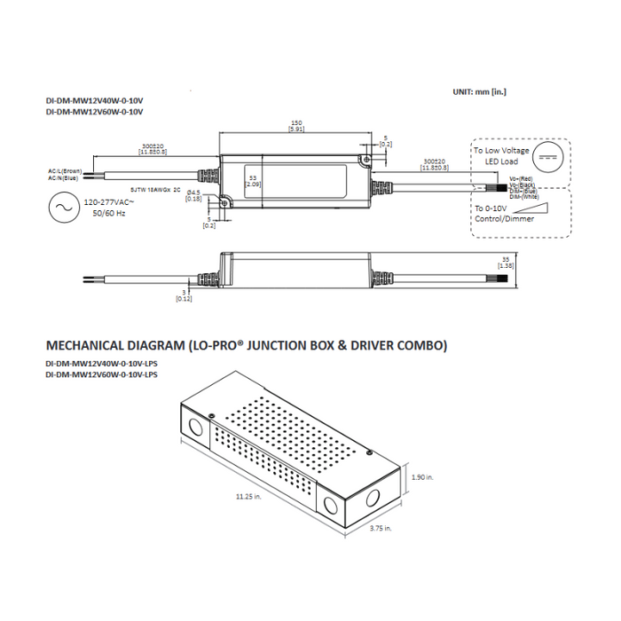 Diode LED 12V 40W Commercial Grade 0-10V Dimmable Driver with Junction Box