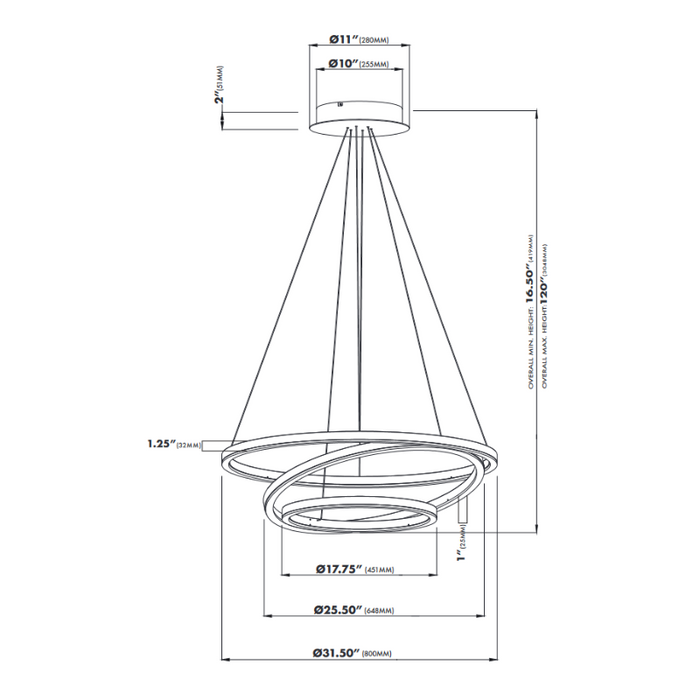 VONN VMC32500 Tania Trio 3-lt 32" LED Chandelier