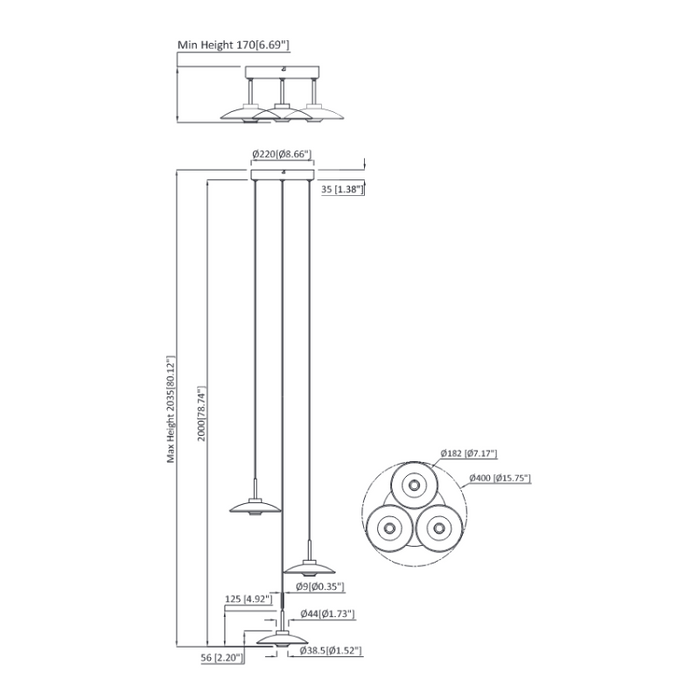 VONN VAP2323 Artisan Ferrara 3-lt 16" Integrated LED Pendant