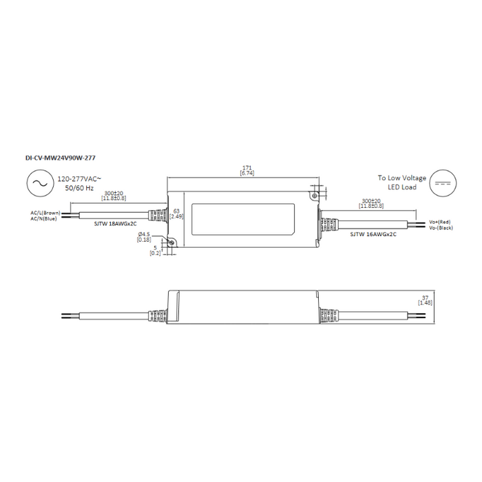 Diode LED 24V 90W Constant Voltage LED Driver, 120/240/277V Input