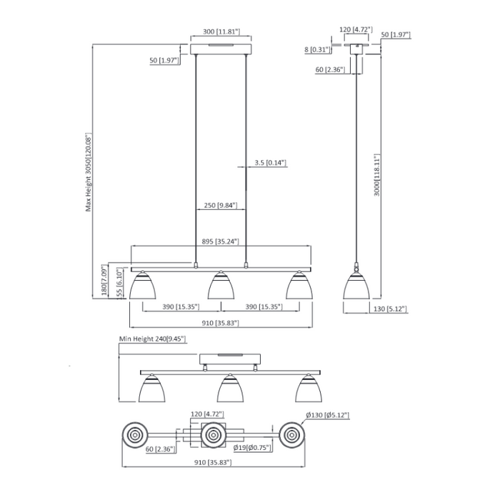 VONN VAC3293 Artisan Roma 3-lt 36" Integrated LED Chandelier