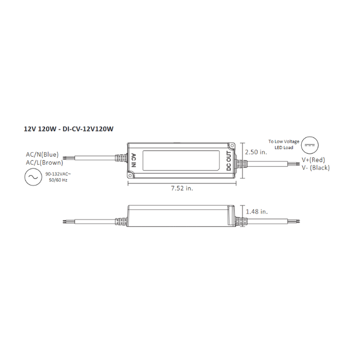 Diode LED 12V 120W Constant Voltage LED Driver, 120V Input