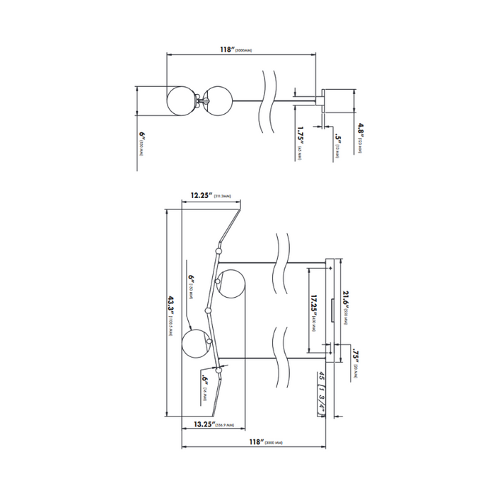 VONN VAC3122 Artisan Chianti 2-lt 43" LED Linear Chandelier