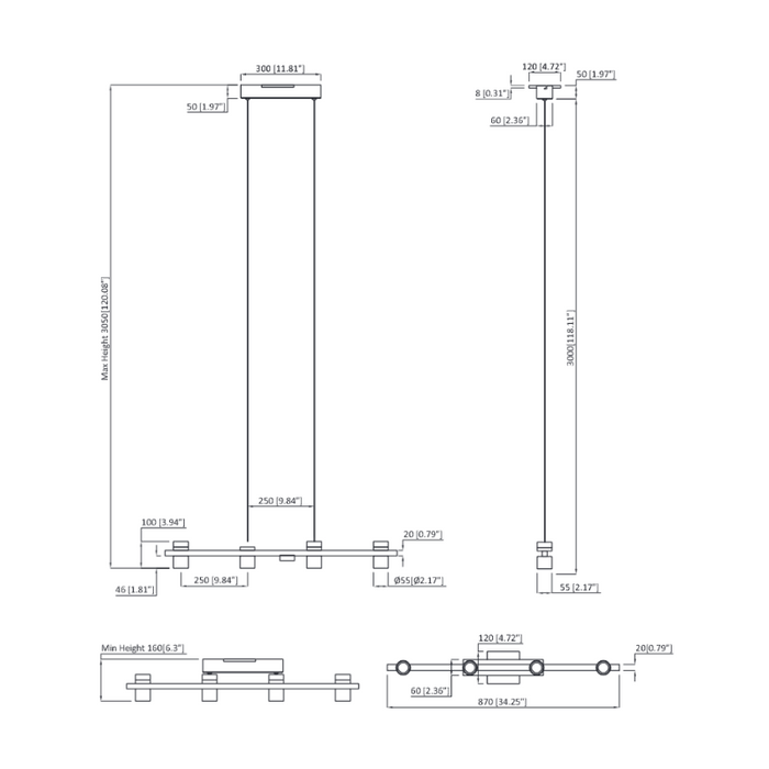 VONN VMC34334 Artisan Ferro 4-lt 34" LED Linear Chandelier