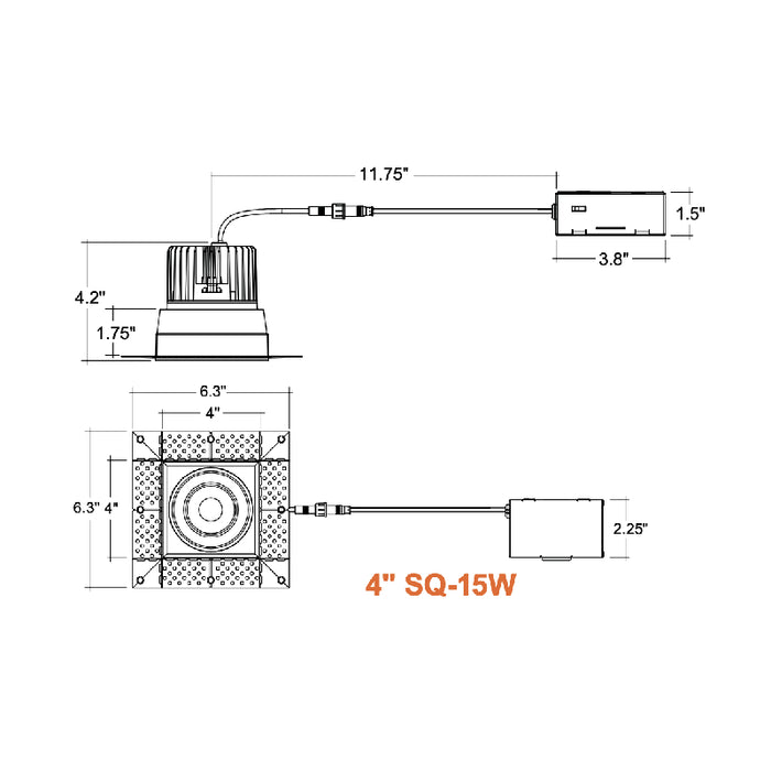 Envision LED 4" 15W Trimless-Line Square Downlight, 5CCT Selectable