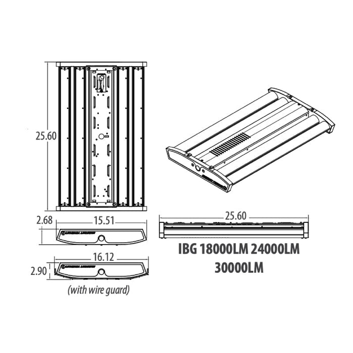 Lithonia IBG 178W LED High Bay, 30000lm, 5000K 0-10 Dimming 25.6"L 15.51"W 2.68"H 120-277V